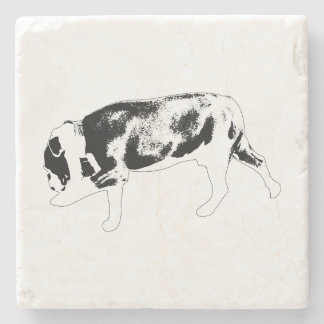 Porta-copo De Pedra Silhueta de Bulldog Andando com Sombreamento Textu