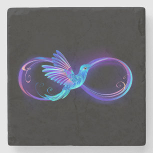 Porta-copo De Pedra Símbolo de Infinito Neon com Beija-flor Brilhante