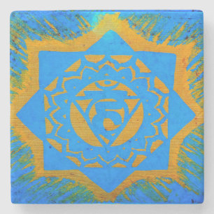 Porta-copo De Pedra símbolo dourado tantrico em azul