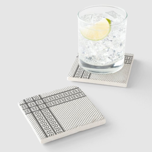 Porta-copo De Pedra Símbolo Keffiyeh do Padrão de Resistência Palestin (Lateral)