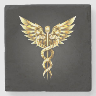 Porta-copo De Pedra Símbolo Poligonal Dourado Caduceus