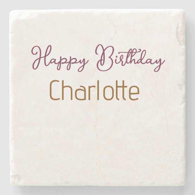 Porta-copo De Pedra SIMPLE MINIMAL.CUTE ADICIONE NOME BEBÊ feliz anive (Frente)
