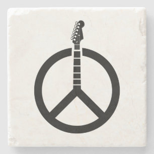Porta-copo De Pedra Sinal de Paz com Guitarra