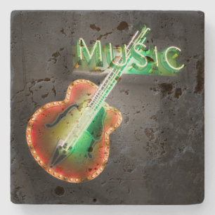 Porta-copo De Pedra Sinal Neon de Música de Guitarra Baixo Vintage em