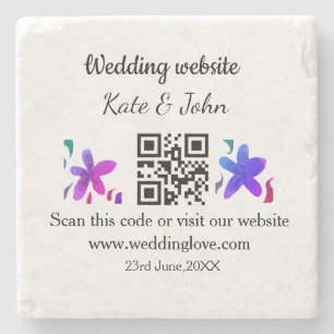 Porta-copo De Pedra site de casamento simples minimal QR code adicione