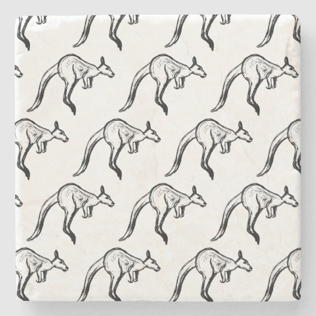 Porta-copo De Pedra Sketch de canguru preto-e-branco saltando (Frente)