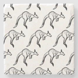 Porta-copo De Pedra Sketch de canguru preto-e-branco saltando