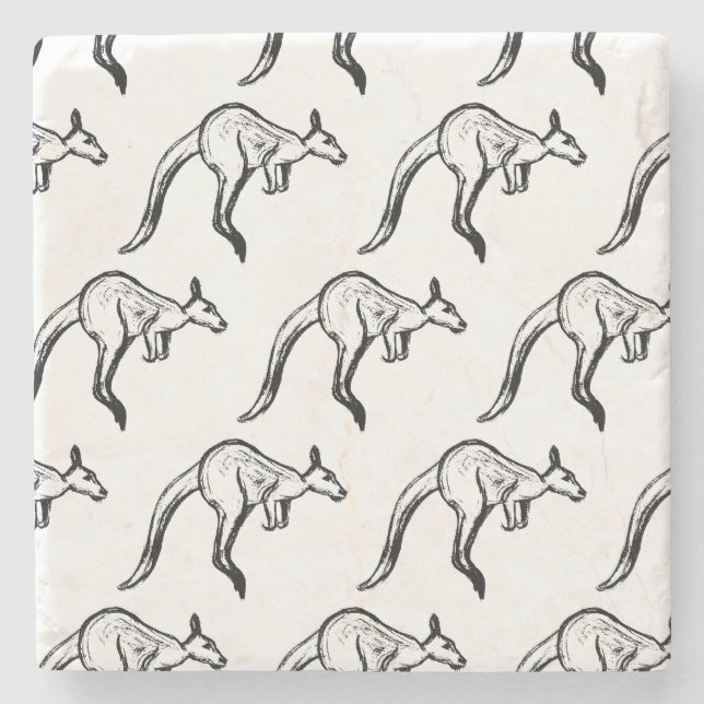 Porta-copo De Pedra Sketch de canguru preto-e-branco saltando (Frente)