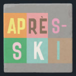 Porta-copo De Pedra Skier Retro Après Ski Color Blocks<br><div class="desc">Design de esqui moderno, après-ski, em blocos coloridos e letras coloridas. Abertura de esqui alpino, estância de esqui, design de esqui. Um maravilhoso presente esportivo de inverno para um esquiador no seu círculo de amigos, colegas de trabalho ou família. Design de trabalho de arte de esquiadores retrô. Esquiadores esquiando decoração...</div>