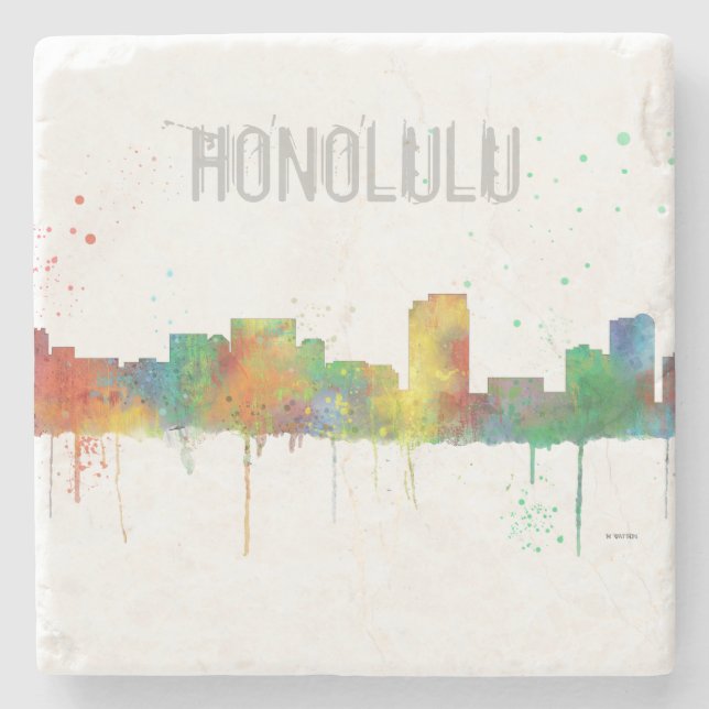 Porta-copo De Pedra Skyline de Honolulu, Havaí (Frente)