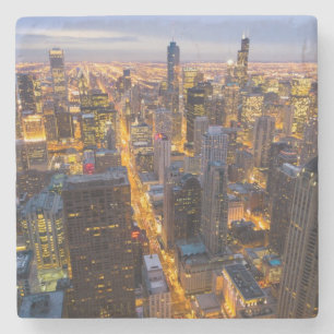 Porta-copo De Pedra Skyline do centro de Chicago no crepúsculo