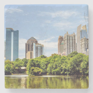 Porta-copo De Pedra Skyline do parque de Piedmont, verão, Atlanta,