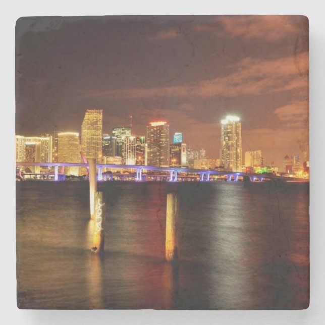 Porta-copo De Pedra Skyline na noite, Florida de Miami (Frente)