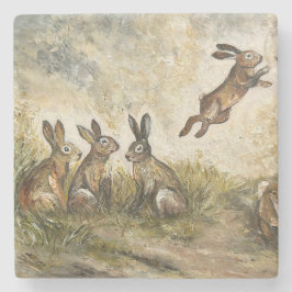 Porta-copo De Pedra Skyward Fluff Meadow Hare Whimsical Rabbit Family 