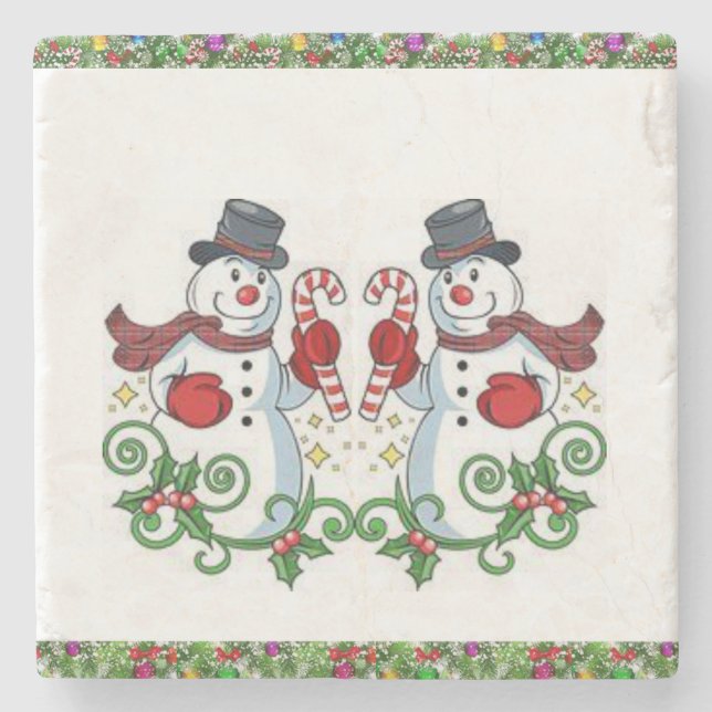 Porta-copo De Pedra Snowman Marble Stone Porta copos Natal (Frente)