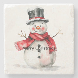 Porta-copo De Pedra Snowman Red Scarf Christmas