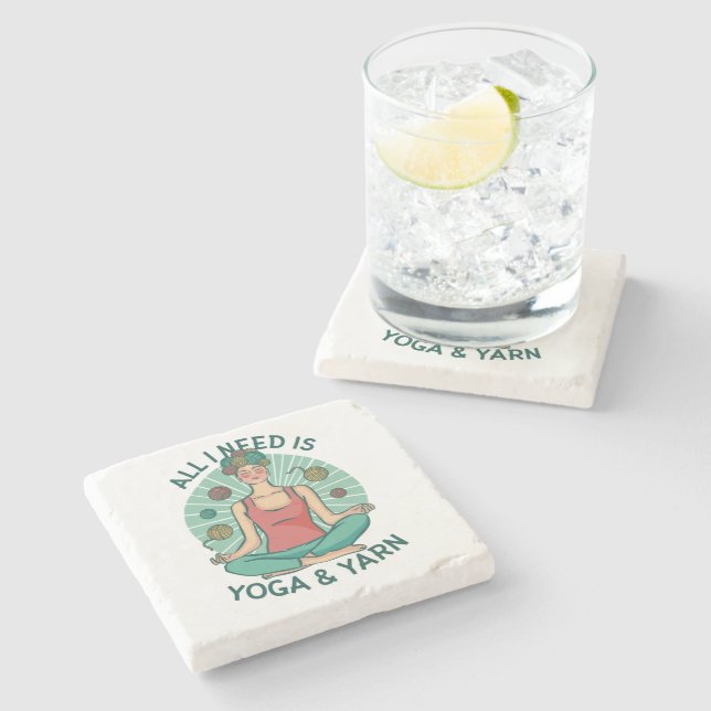 Porta-copo De Pedra Só preciso de Yoga e Yarne Phrase (Lateral)