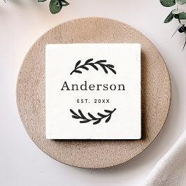 Porta-copo De Pedra Sobrenome Rústico Laurel Branch Wreath Monograma