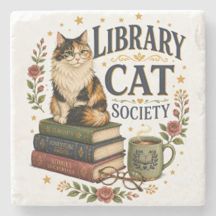 Porta-copo De Pedra Sociedade de Gatos de Biblioteca Calico Literário