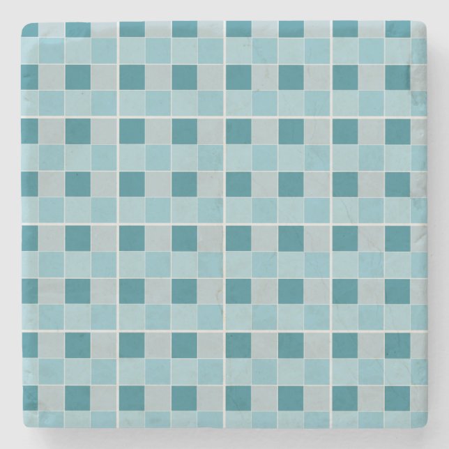 Porta-copo De Pedra Soft Teal Checkerboard Notebook Modern Geometric (Frente)
