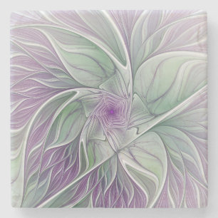 Porta-copo De Pedra Sonho de Flor, Arte Fractal Verde Abstrato púrpura