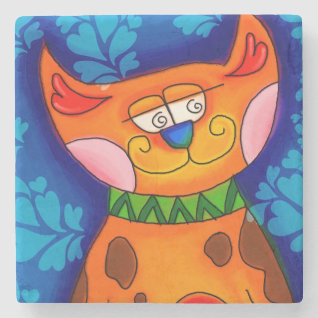 Porta-copo De Pedra Sorriso Laranja Tabby Cat (Frente)