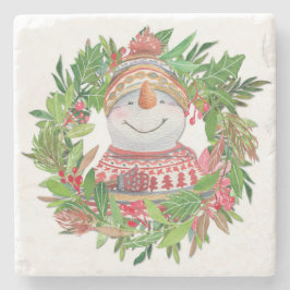 Porta-copo De Pedra Sorriso Snowman Wreath Natal
