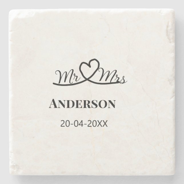 Porta-copo De Pedra Sr. & Sra. adicionar nome da família data ano casa (Frente)