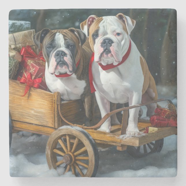 Porta-copo De Pedra Staffordshire Snowy Sleigh Natal (Frente)