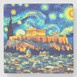 Porta-copo De Pedra Starry Night Acropolis Athens Grécia