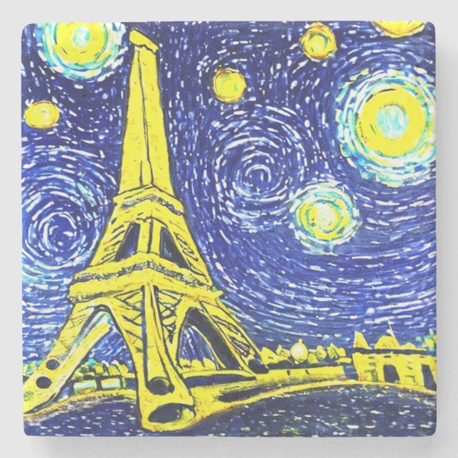 Porta-copo De Pedra Starry Night Paris França (Frente)
