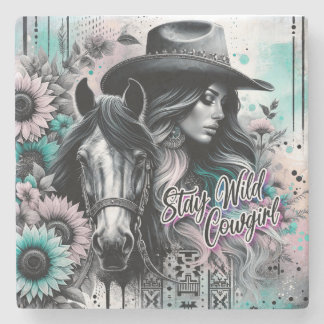 Porta-copo De Pedra Stay wild cowgirl western 