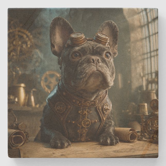 Porta-copo De Pedra Steampunk Frenchie (Edição 1) - SandStone Coaster (Frente)