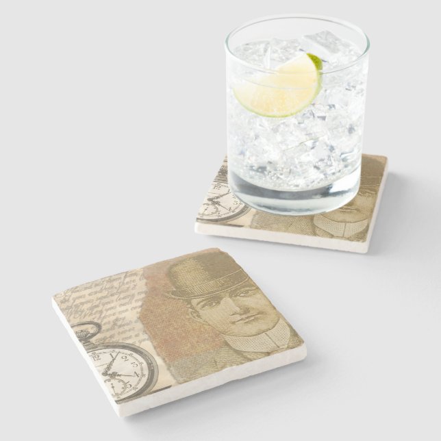 Porta-copo De Pedra Steampunk Man Pocket Watch Bowler Hat (Lateral)