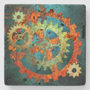Porta-copo De Pedra Steampunk Verdigris Rusty CogWheel