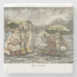 Porta-copo De Pedra Still Together Whimsical Farmhouse Animals Rainy 