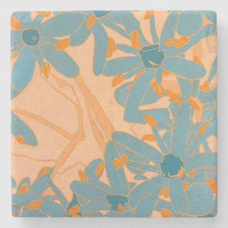 Porta-copo De Pedra Stone Coaster Contemporary Leaf Design in Peach