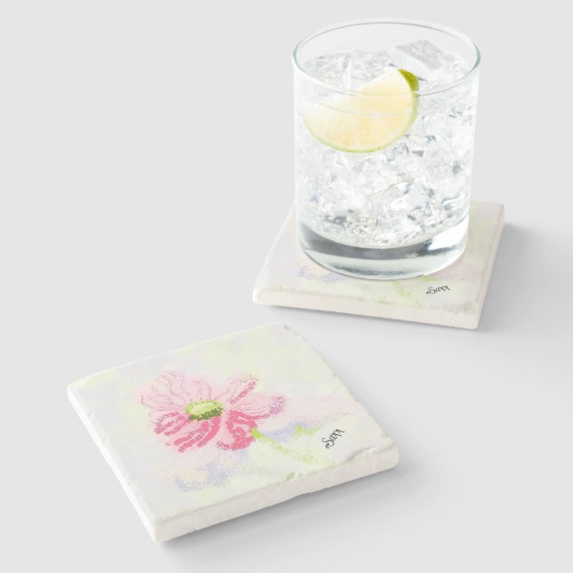 Porta-copo De Pedra Stone Coaster : Iris Flower . (Lateral)