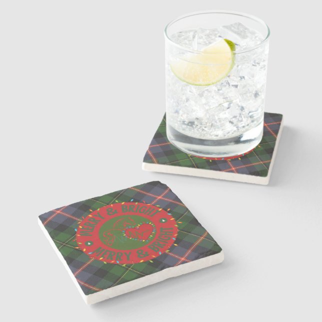 Porta-copo De Pedra Stone Plaid Merry & Bright Coasters (Lateral)