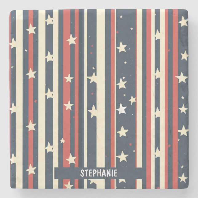 Porta-copo De Pedra Stripes Vermelhos, Brancos e Azuis com Estrelas (2 (Frente)