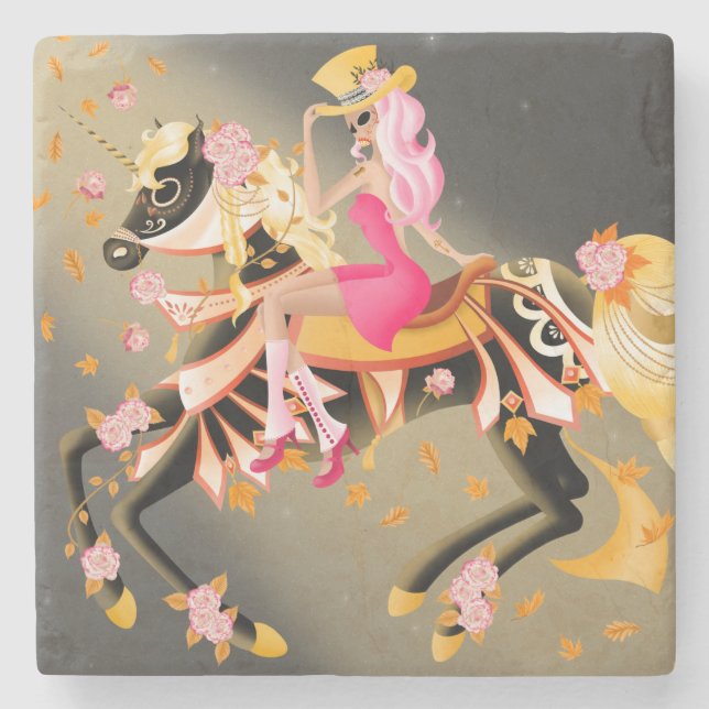 Porta-copo De Pedra Sugar Skull Horse & Lady Stone Coaster (Frente)