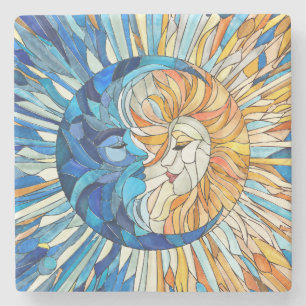 Porta-copo De Pedra Sun e Moon Mosaico Art