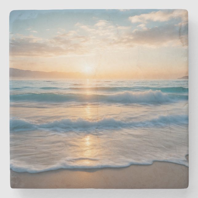 Porta-copo De Pedra Sunrise Sobre a Praia (Frente)