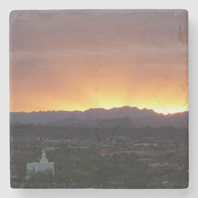 Porta-copo De Pedra Sunrise sobre Ruas. George Utah Landscape (Frente)