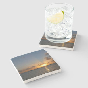 Porta-copo De Pedra Sunset com Imagem de Paisagem Tropical de Barcos d