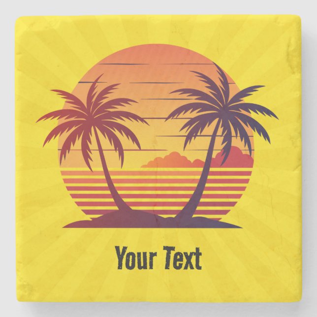 Porta-copo De Pedra Sunset com Palm Trees Vetor-98803 (Frente)