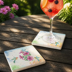 Porta-copo De Pedra Suporte de Pedra Aquarela com Três Beija-flores