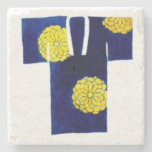 Suporte de pedra com desenho nagajuban azul e dour