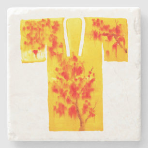 Porta-copo De Pedra Suporte de pedra com design de nagajuban amarelo e