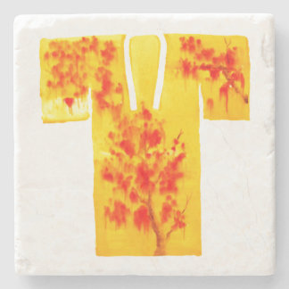 Porta-copo De Pedra Suporte de pedra com design de nagajuban amarelo e